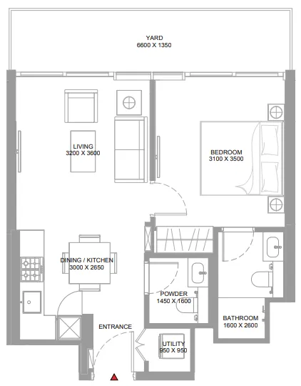 Yachtside Marina Residences 1 BR Apartments floor plan, 545 sqft to 629 sqft, drawing published by Sobha