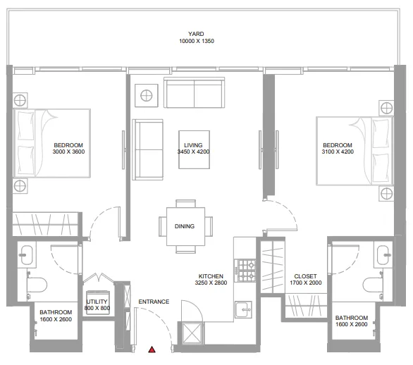 Yachtside Marina Residences 2 BR Apartments floor plan, 686 sqft to 1,230 sqft, drawing published by Sobha