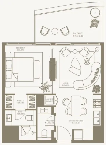 AYA Beachfront Residences Studio Apartments floor plan, 367 sqft to 410 sqft, drawing published by Deyaar Development