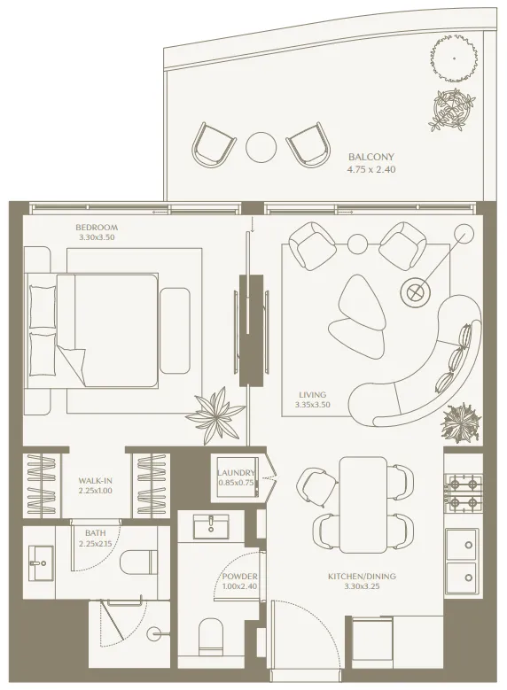 AYA Beachfront Residences 1 BR Apartments floor plan, 634 sqft to 780 sqft, drawing published by Deyaar Development