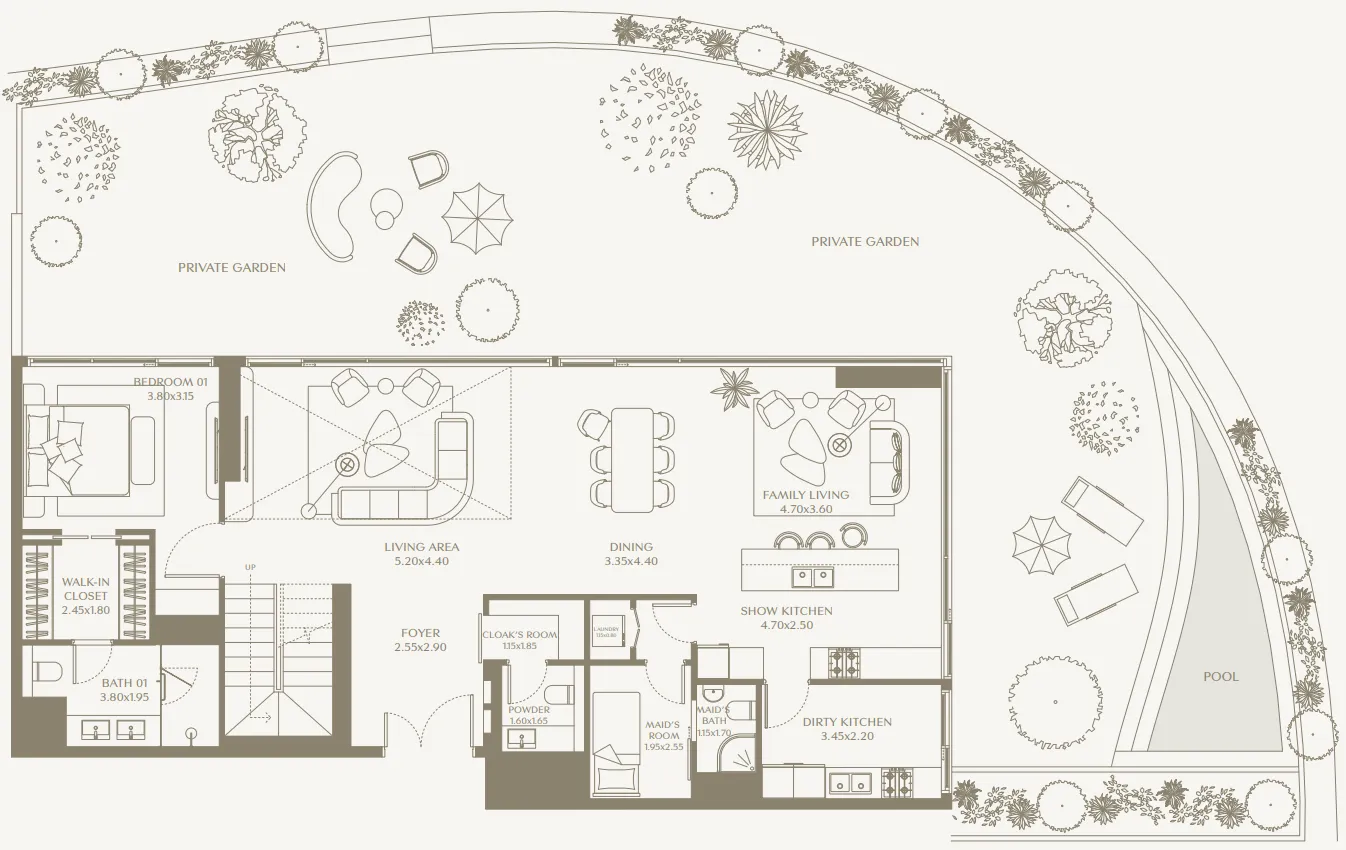 AYA Beachfront Residences 4 BR Apartments floor plan, 4,629 sqft to 5,442 sqft, drawing published by Deyaar Development