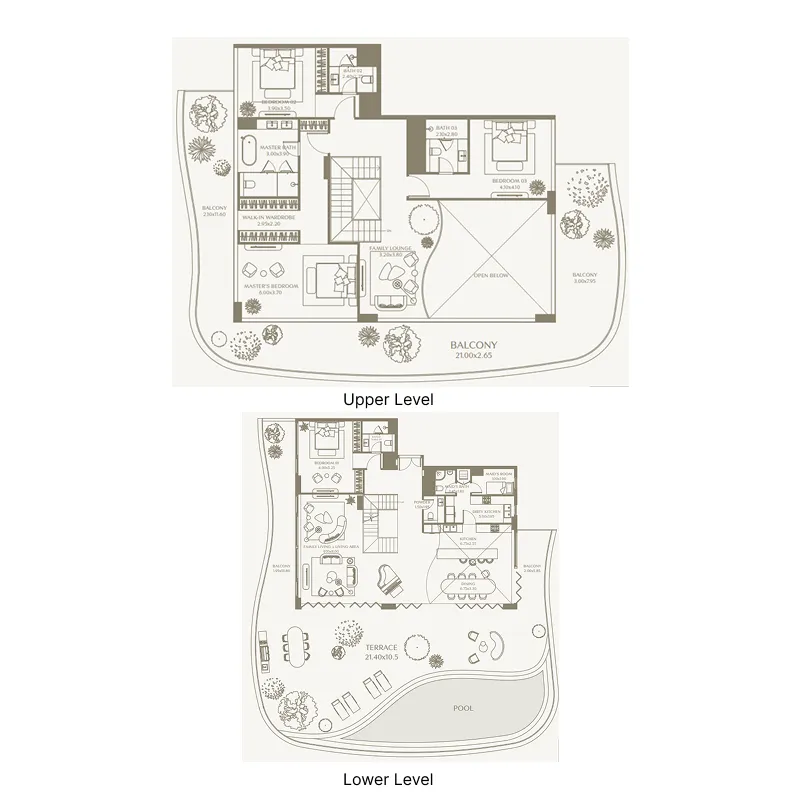 AYA Beachfront Residences 4 BR Villa floor plan, 7,499 sqft to 7,629 sqft, drawing published by Deyaar Development