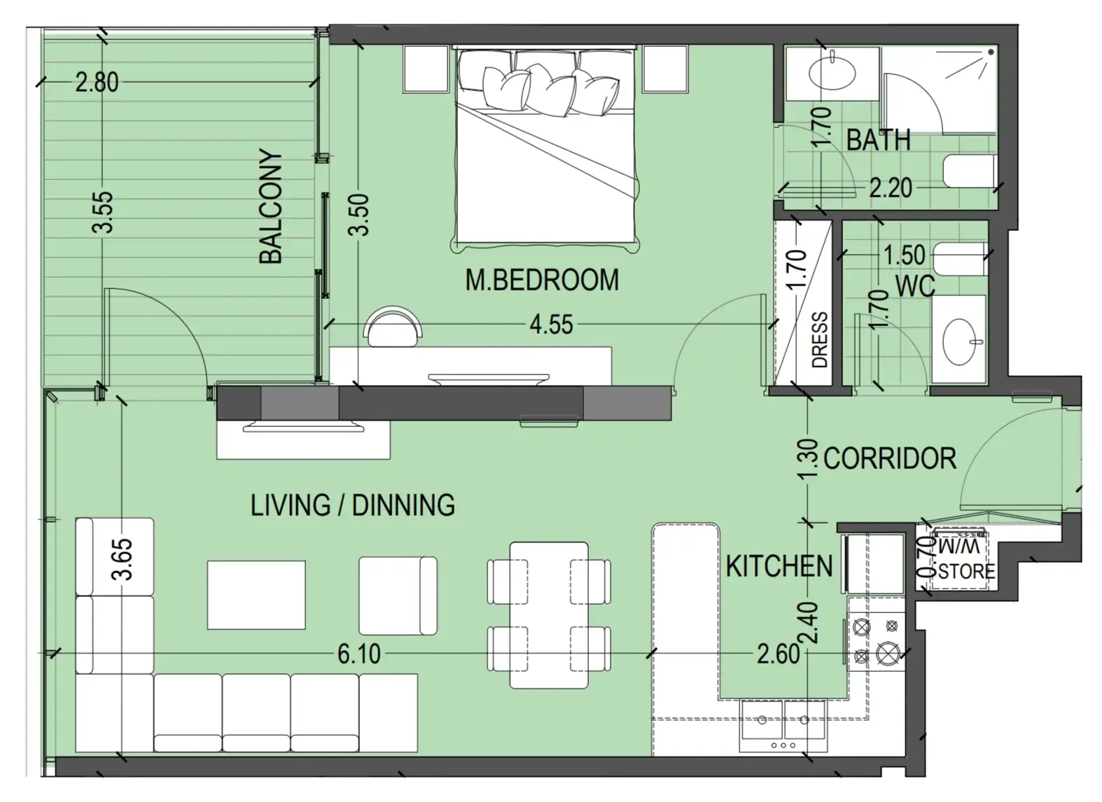 Celia Gardens 1 BR Apartments floor plan, 789 sqft to 863 sqft, drawing published by Abou Eid