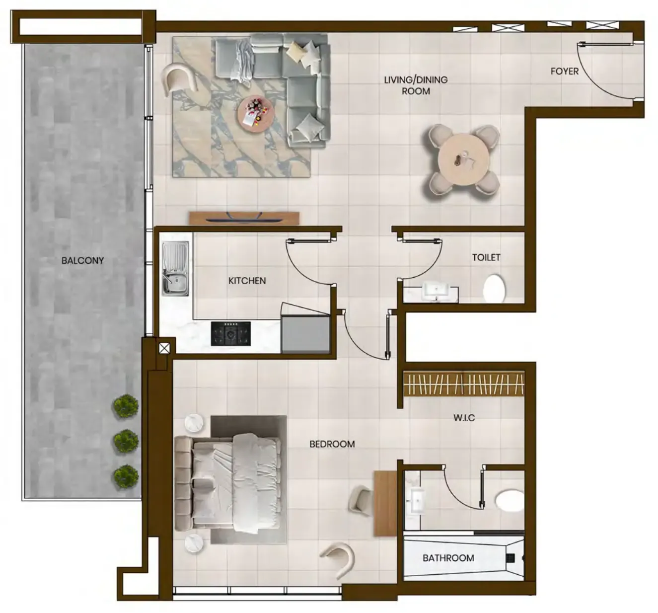 Butterfly Towers 1 BR Apartments floor plan, 843 sqft to 959 sqft, drawing published by Al Sayyah Group
