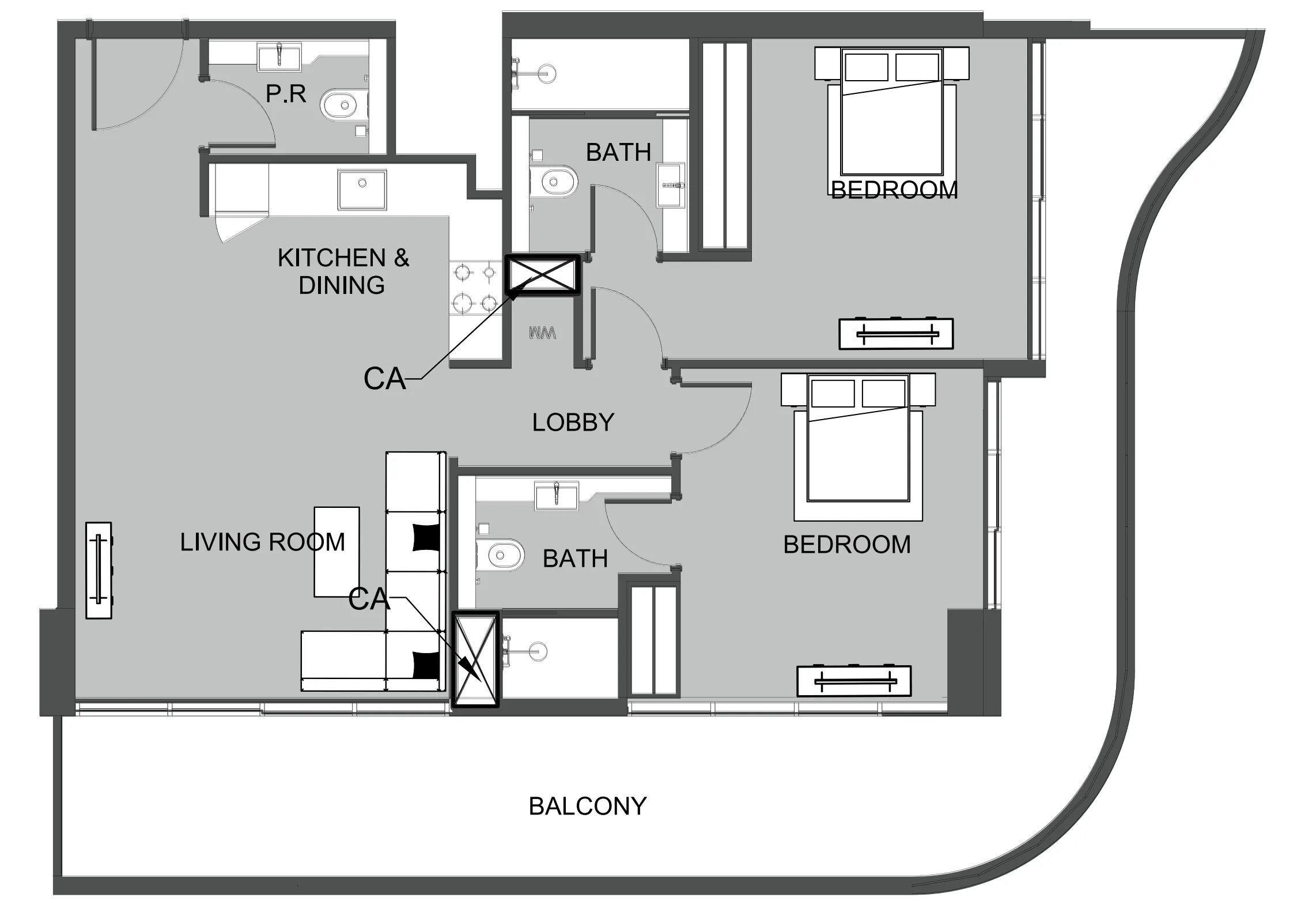 The Boulevard 2 BR Apartments floor plan, 1,214 sqft to 1,484 sqft, drawing published by Prestige One