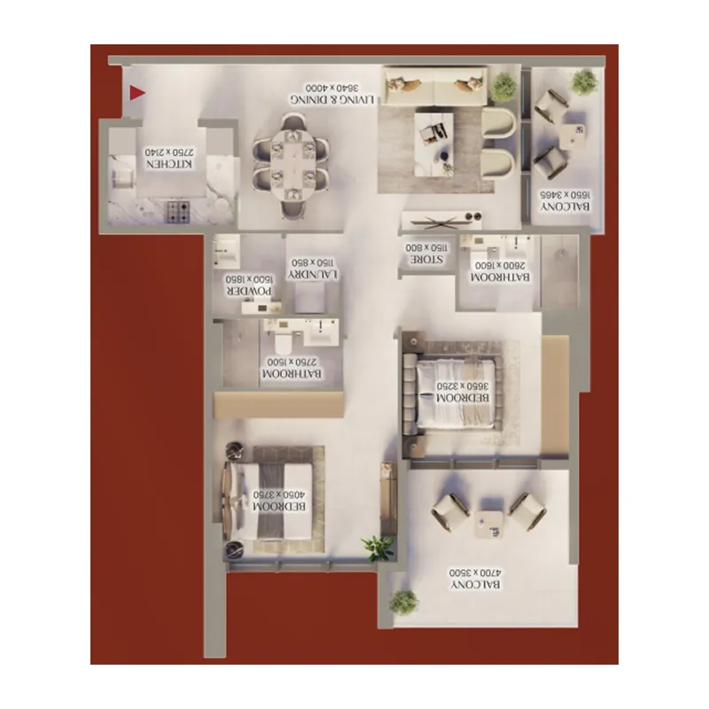 Bliss Tower 2 BR Apartments floor plan, 1,130 sqft to 1,656 sqft, drawing published by Grid Properties