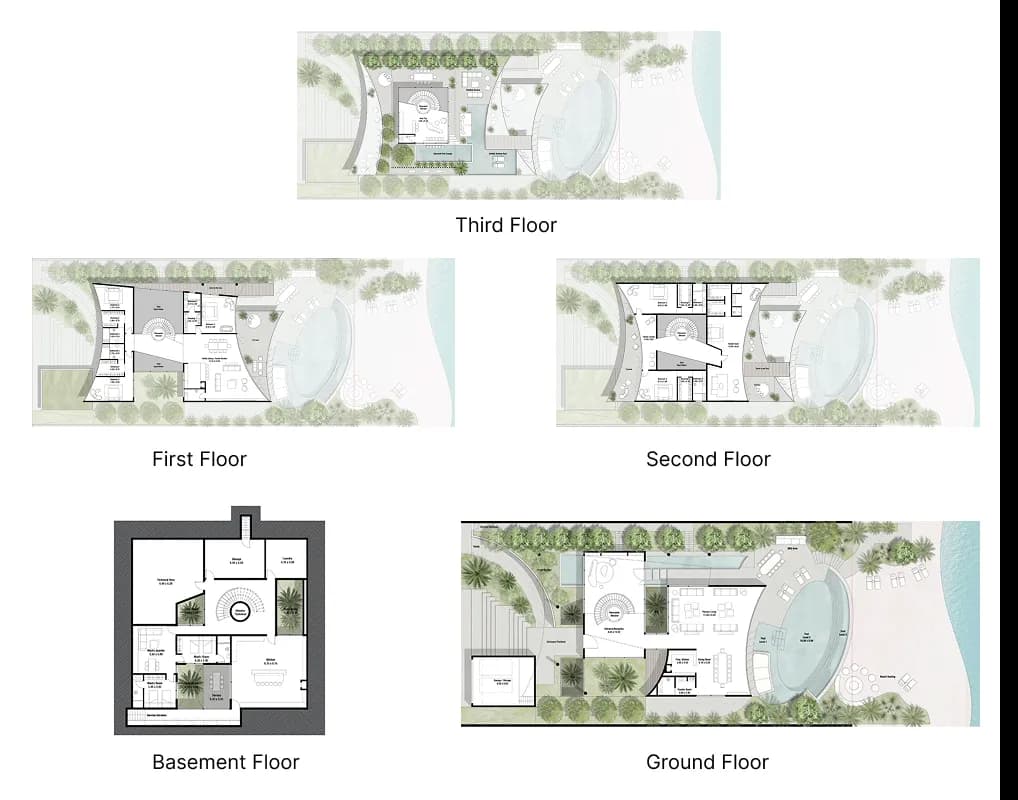 Zuha Island 5 BR Villa floor plan, 19,663 sqft, drawing published by Zaya