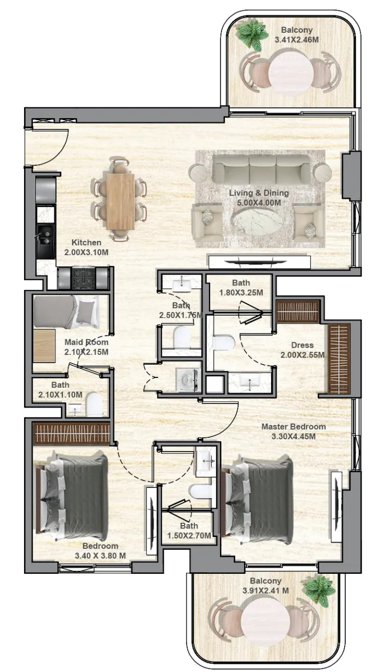 Hyde Residences 2 BR Apartments floor plan, 1,335 sqft, drawing published by CITYVIEW Developments