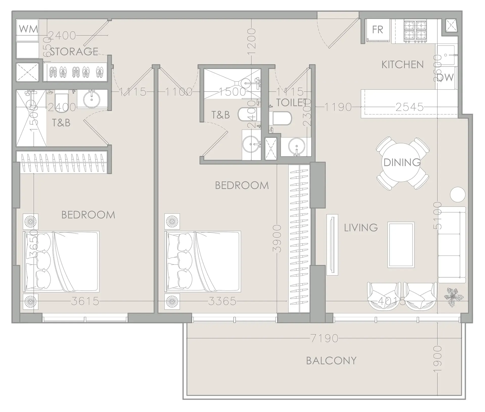 IR1DIAN PARK 2 BR Apartments floor plan, 1,172 sqft, drawing published by Object One