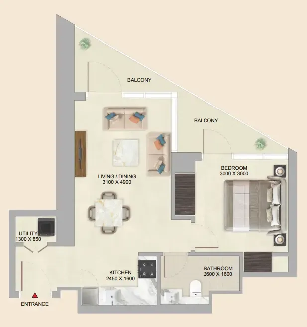 Skyvue Altier 1 BR Apartments floor plan, 627 sqft to 832 sqft, drawing published by Sobha