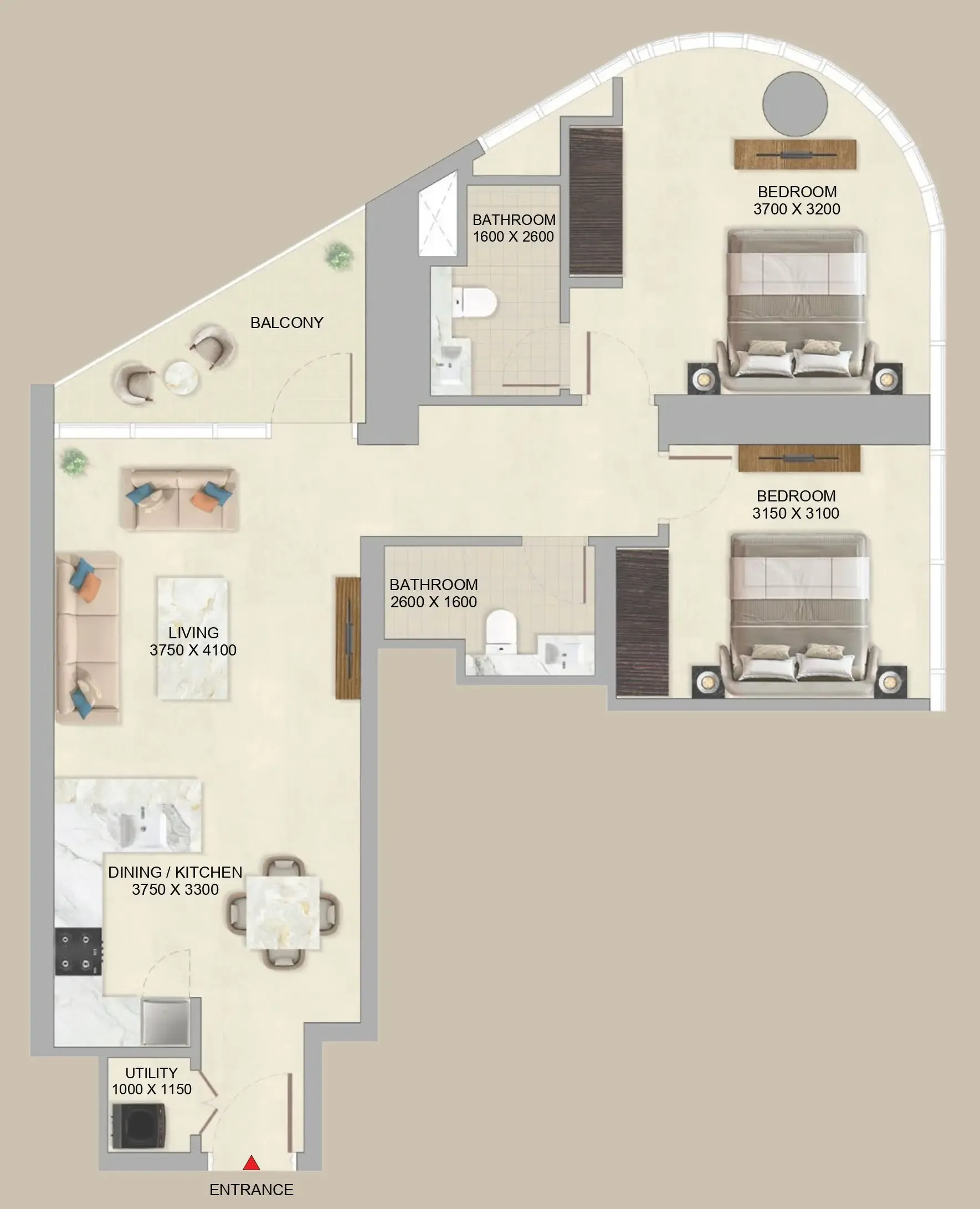 Skyvue Altier 2 BR Apartments floor plan, 997 sqft to 1,580 sqft, drawing published by Sobha