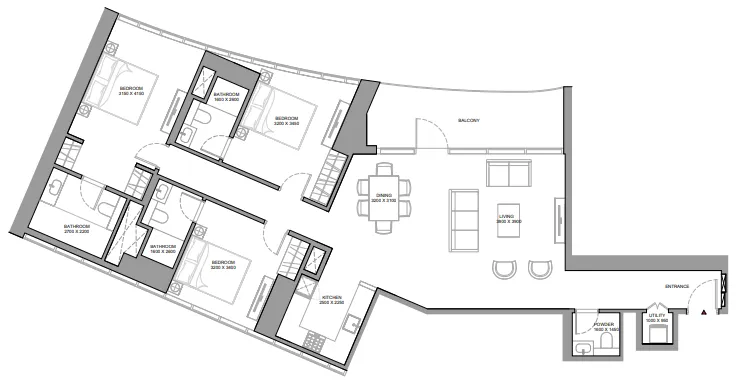 Skyvue Stellar 3 BR Apartments floor plan, 1,683 sqft, drawing published by Sobha