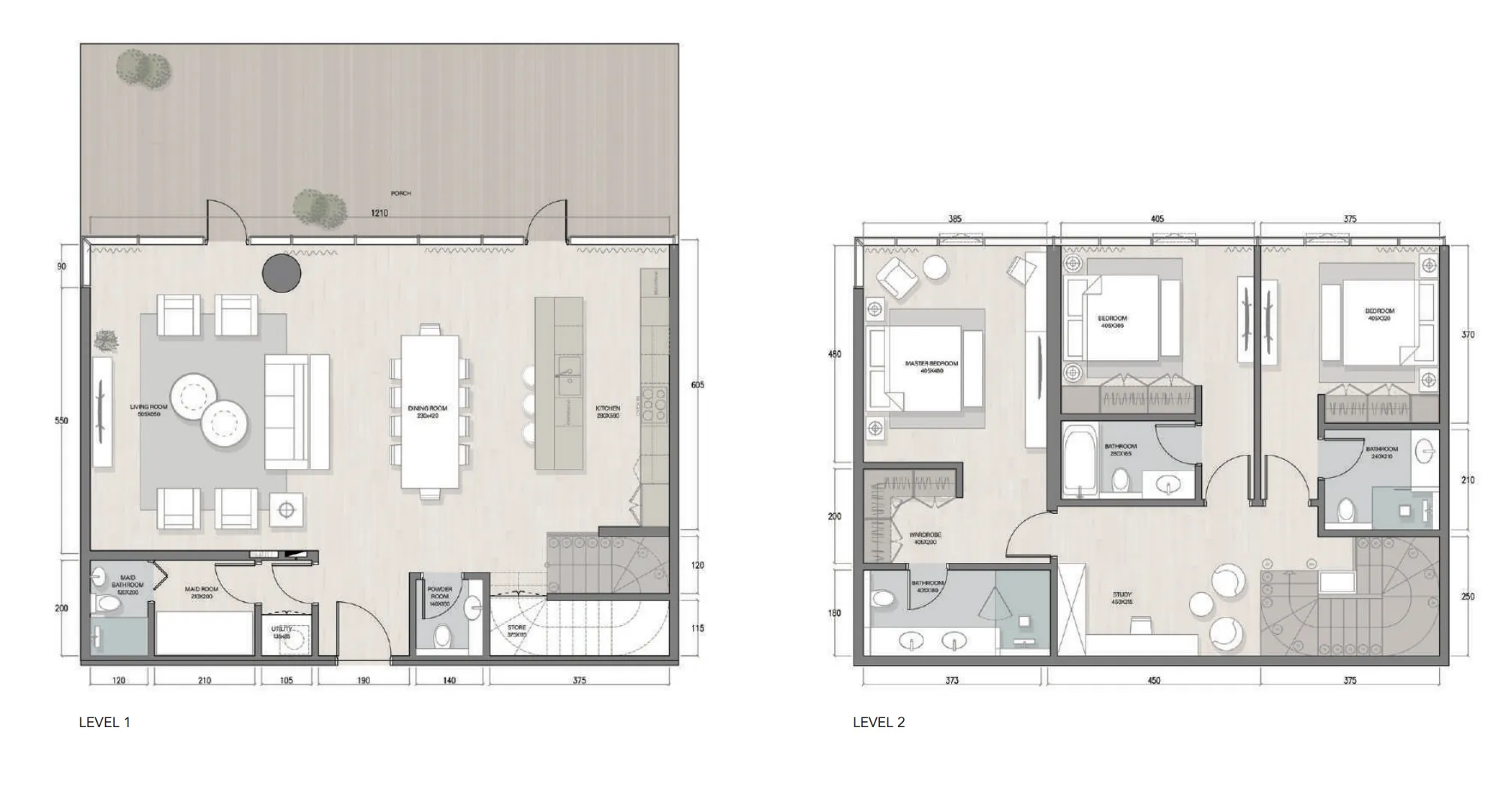 Quattro Del Mar 3 BR Townhouse floor plan, 2,881 sqft, drawing published by RAK Properties