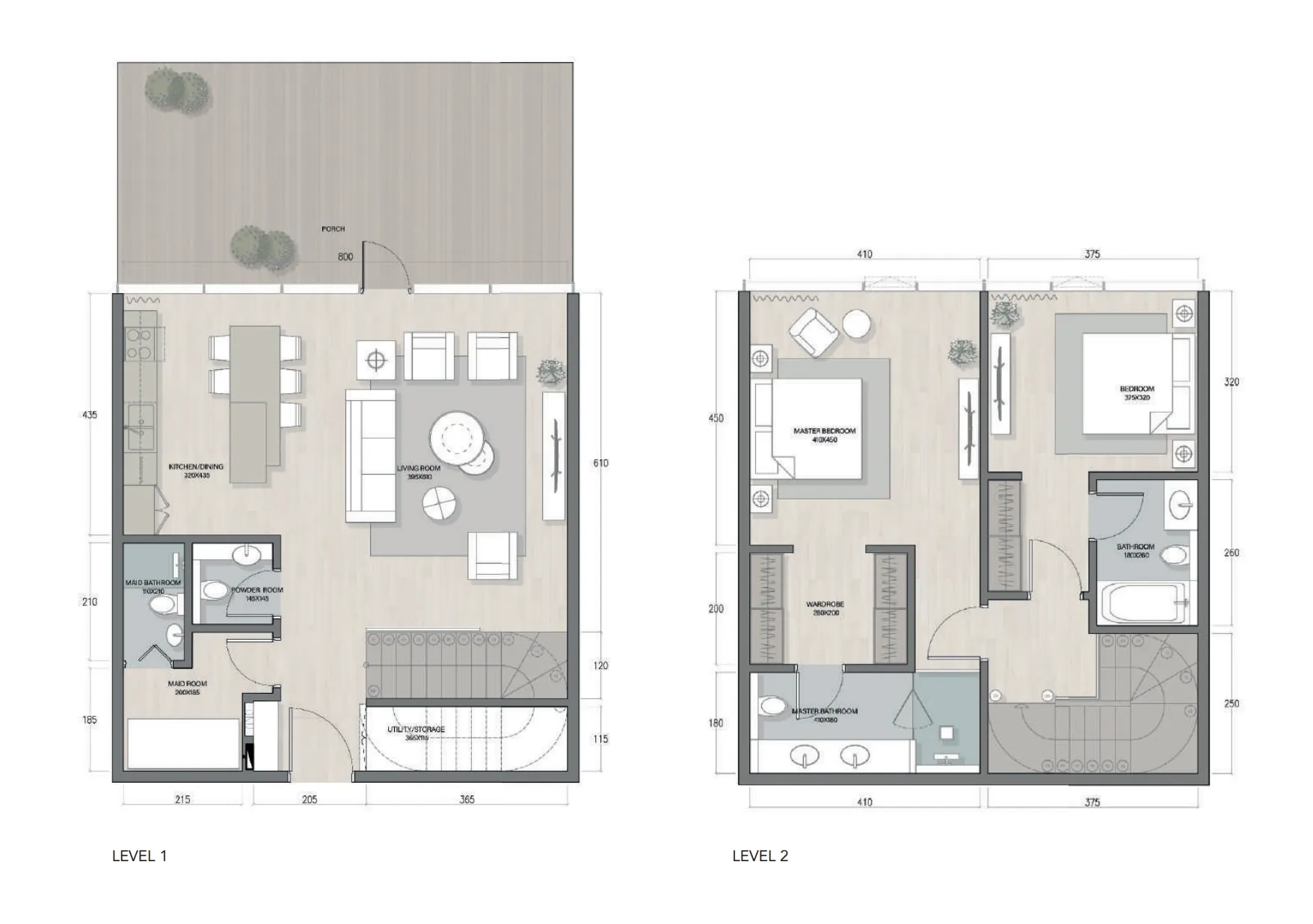 Quattro Del Mar 2 BR Townhouse floor plan, 1,932 sqft to 2,793 sqft, drawing published by RAK Properties