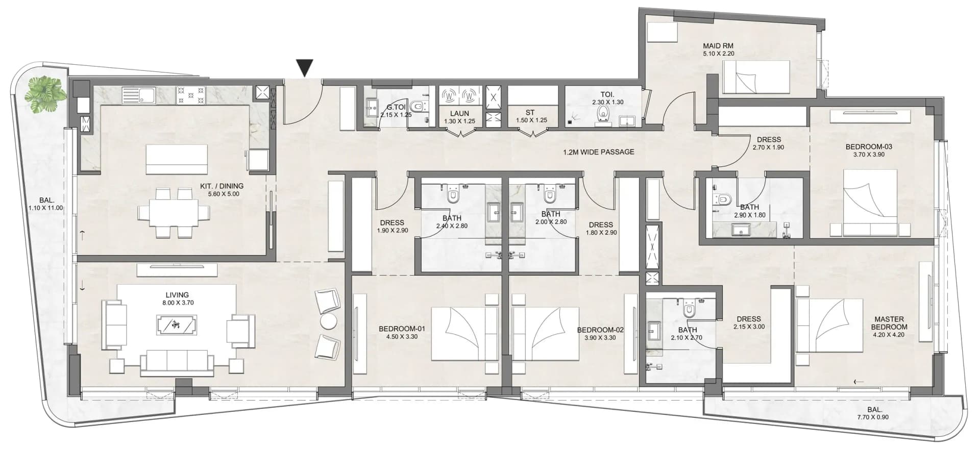 Luzora Residence 4 BR Apartments floor plan, 2,874 sqft, drawing published by DIA Properties