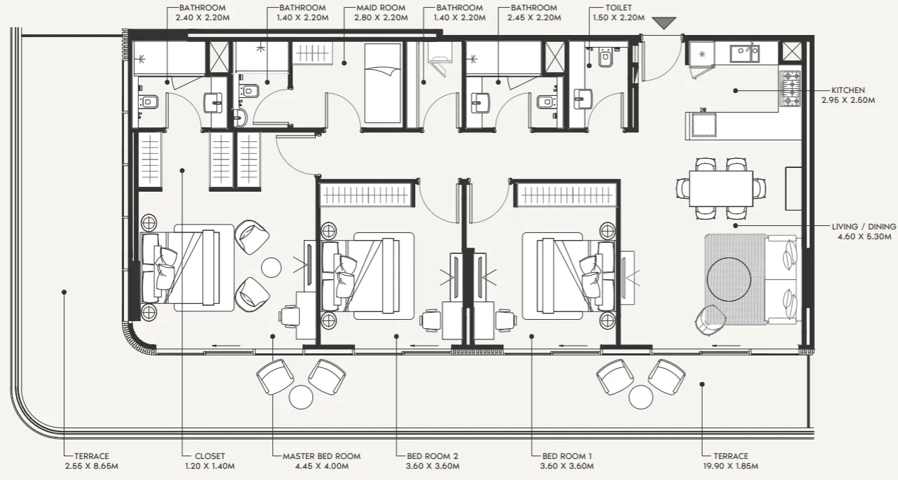 Azizi Amir 3 BR Apartments floor plan, 1,692 sqft to 2,143 sqft, drawing published by Azizi