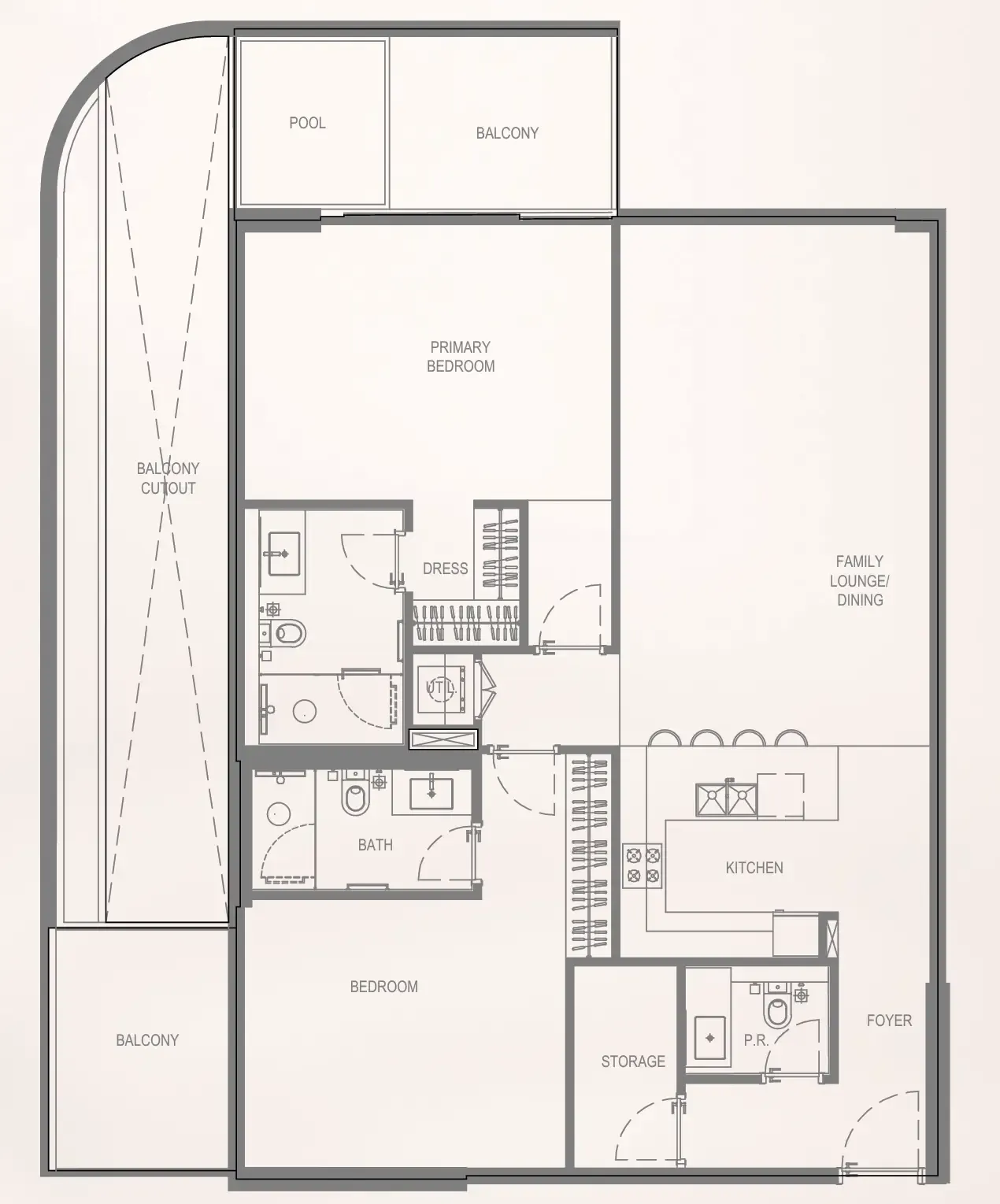 Bayview Boulevard 2 BR Apartments floor plan, 1,372 sqft, drawing published by AB Developers