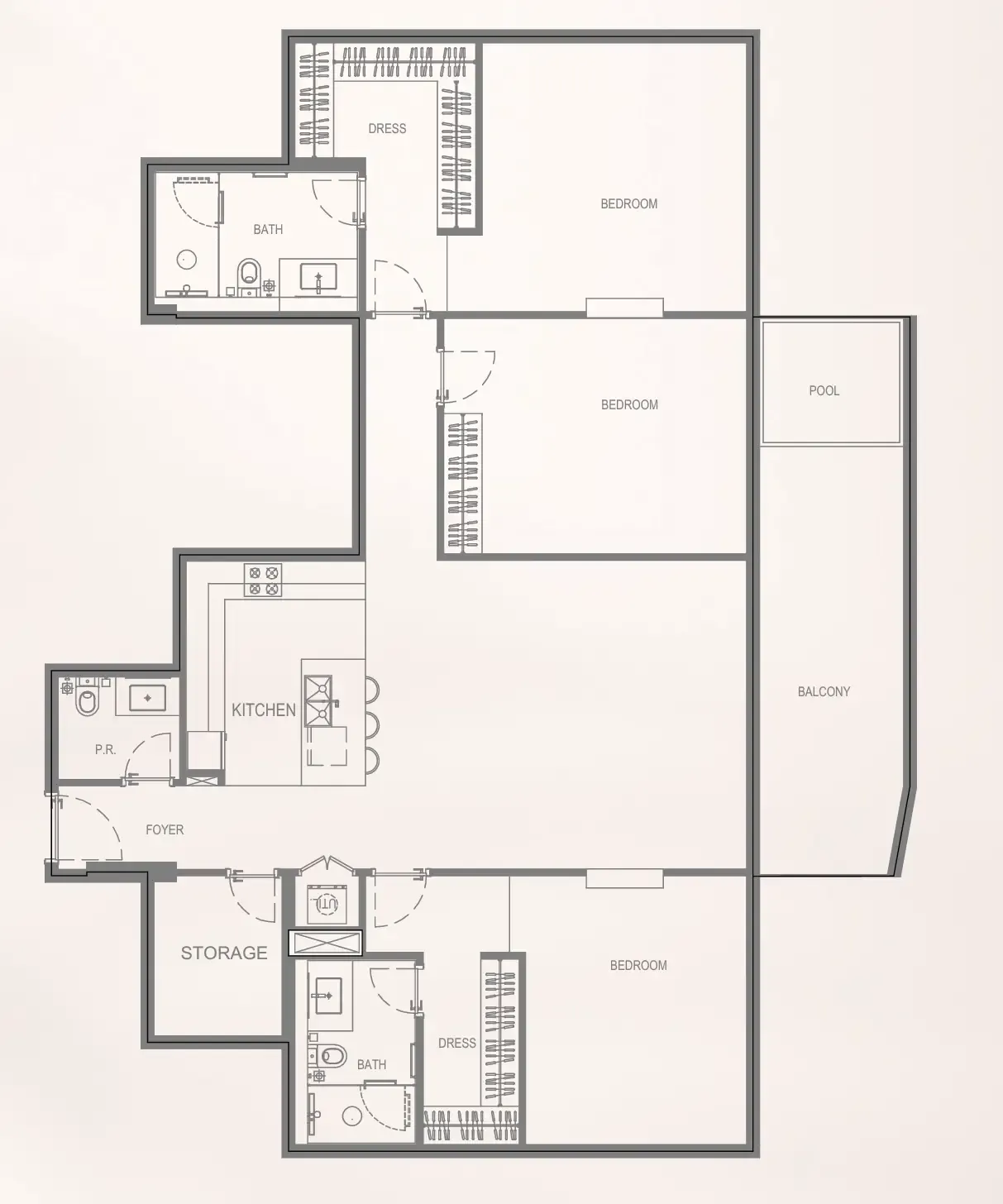 Bayview Boulevard 3 BR Apartments floor plan, 1,803 sqft, drawing published by AB Developers