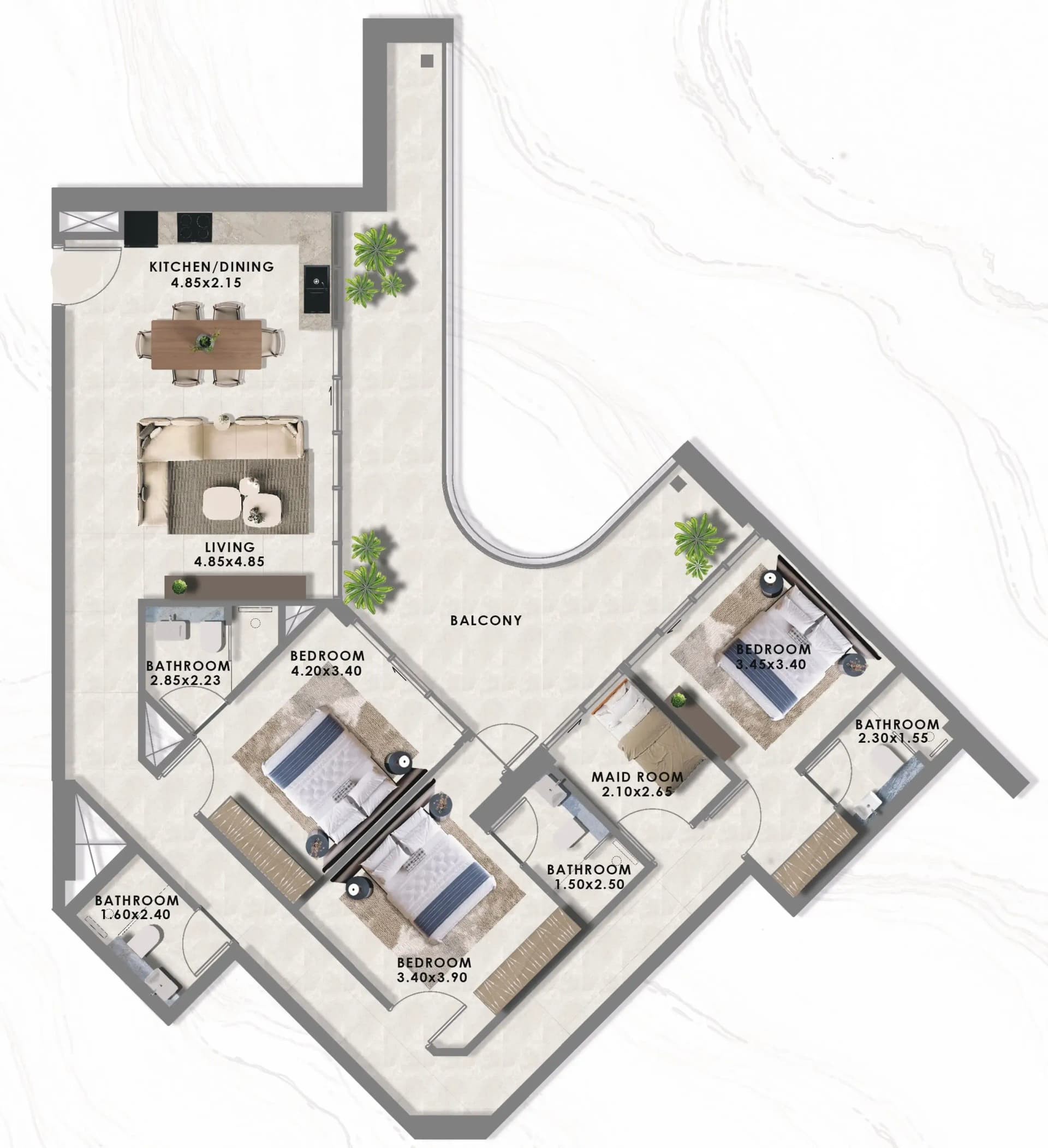 Floarea Lakes 3 BR Apartments floor plan, 1,788 sqft to 1,794 sqft, drawing published by Mashriq Elite Developments
