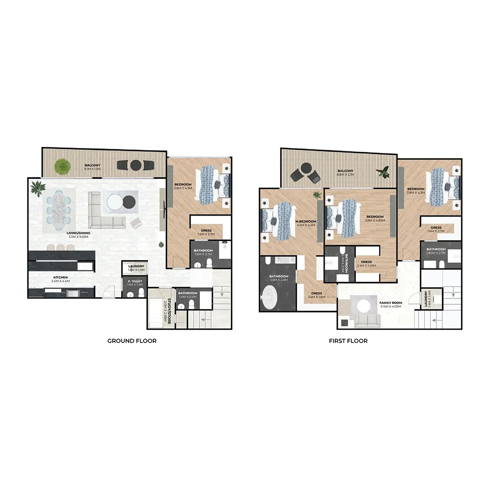 Hatimi Residences 4 BR Apartments floor plan, 3,242 sqft to 3,261 sqft, drawing published by Fakhruddin Properties