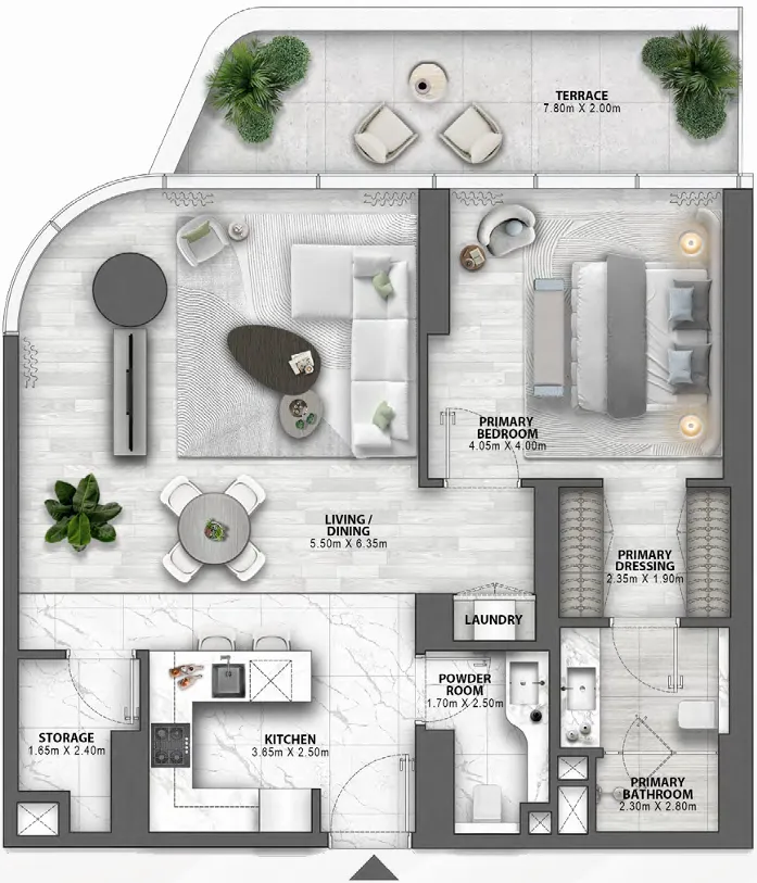 Passo by Beyond 1 BR Apartments floor plan, 840 sqft to 1,500 sqft, drawing published by Beyond