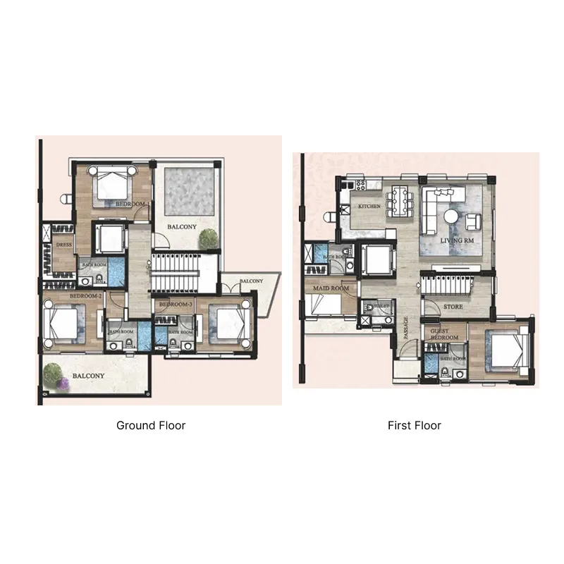 Terva Homes 4 BR Villa floor plan, 4,526 sqft to 6,499 sqft, drawing published by Al Mizan