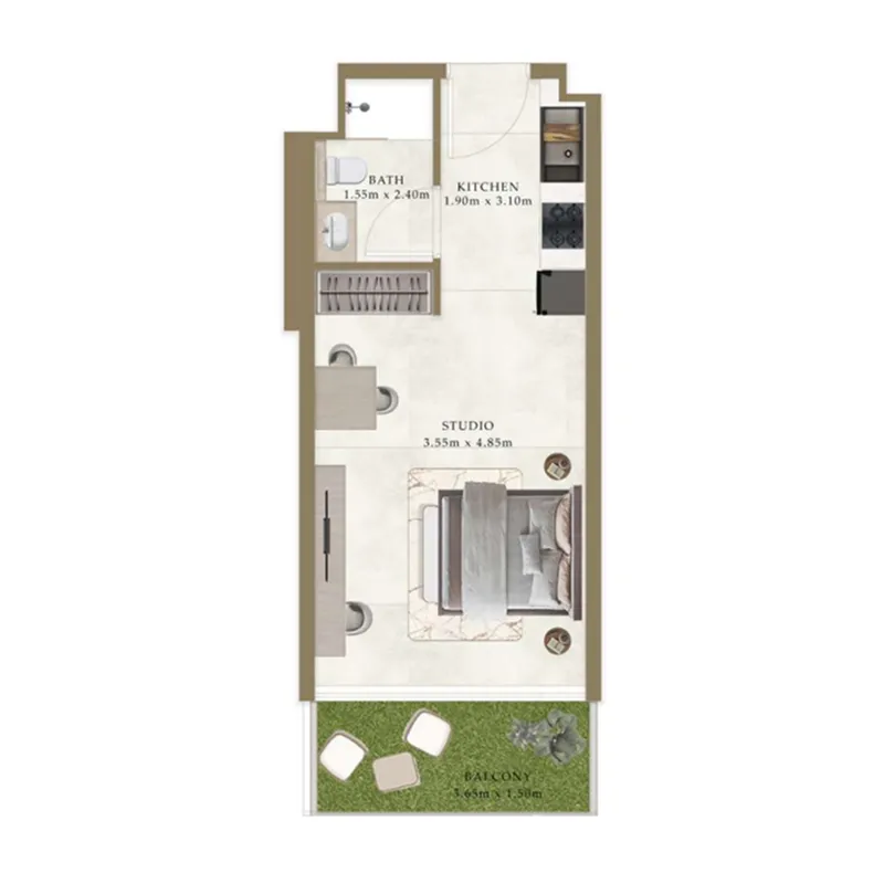 Ryze Residences by AUM Development Studio Apartments floor plan, 380 sqft to 391 sqft, drawing published by AUM Development