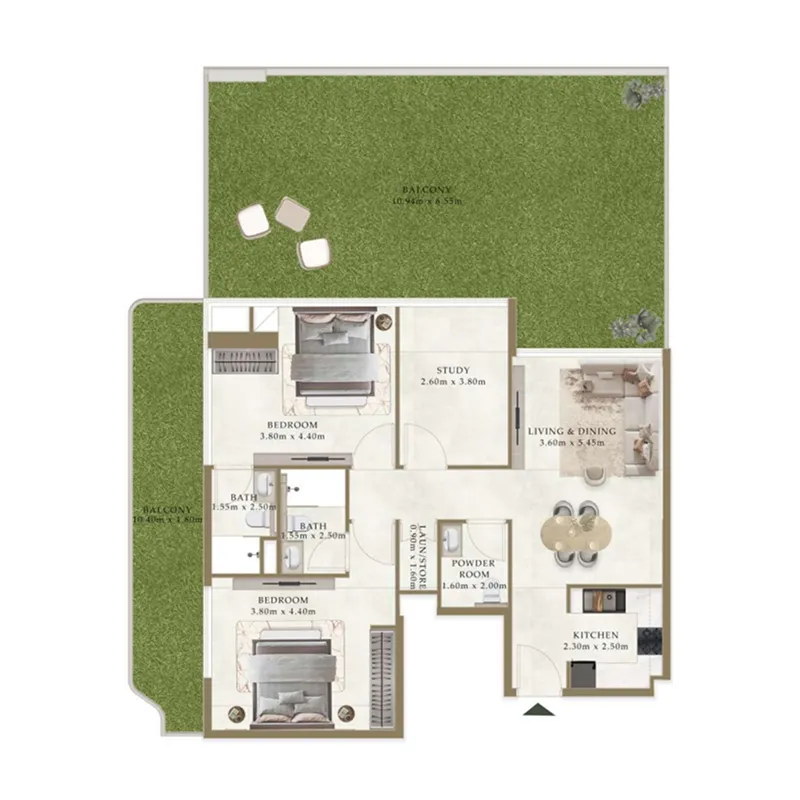 Ryze Residences by AUM Development 2.5 BR Apartments floor plan, 1,938 sqft, drawing published by AUM Development