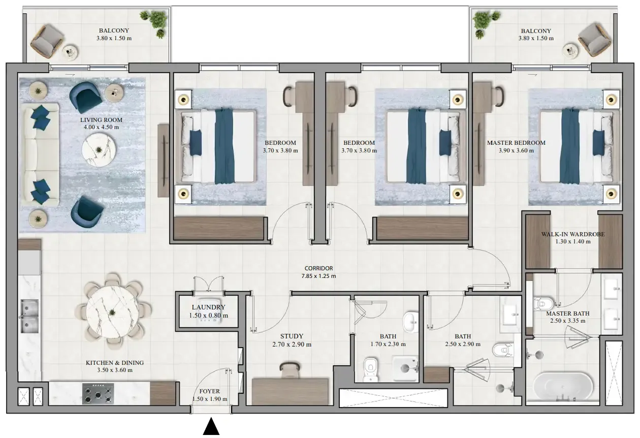 Grove Ridge 3 BR Apartments floor plan, 1,649 sqft, drawing published by Emaar