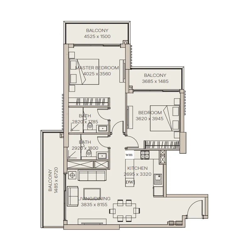 Nirvana Residences 1 2.5 BR Apartments floor plan, 1,215 sqft to 1,556 sqft, drawing published by Meraki