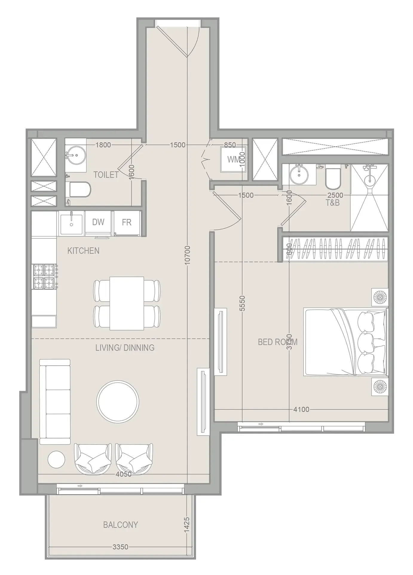 FLU1D One 1 BR Apartments floor plan, 770 sqft, drawing published by Object One