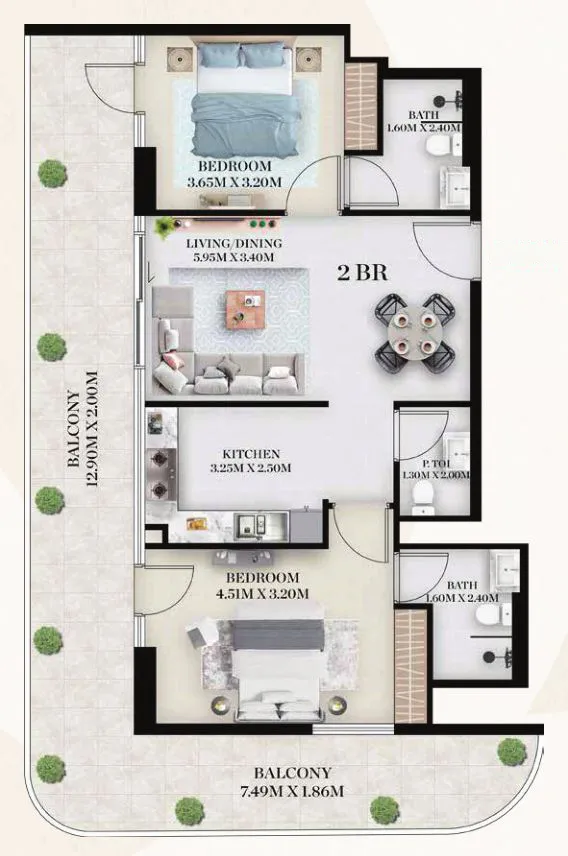 Chapter 01 by Newbury 2 BR Apartments floor plan, 1,301 sqft, drawing published by Newbury Developments