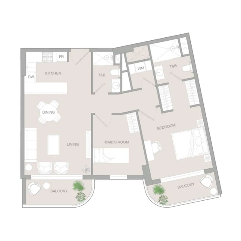 VERDAN1A 3 2 BR Apartments floor plan, 1,366 sqft, drawing published by Object One