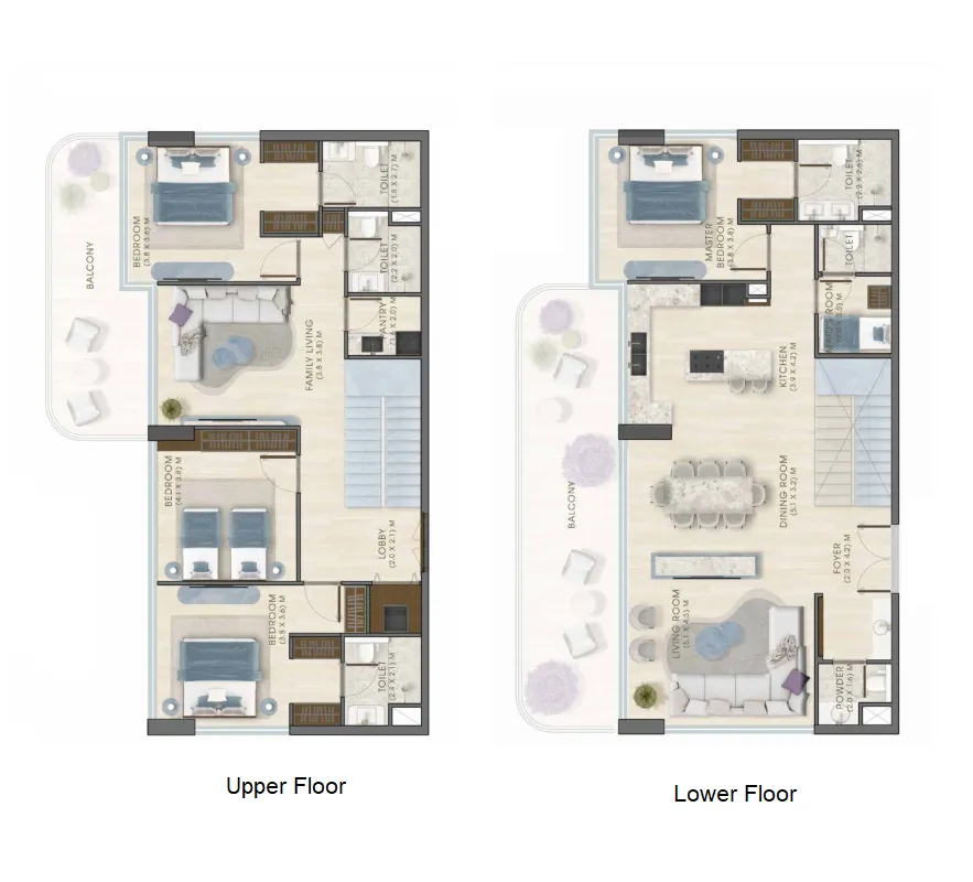Kaia Residences 4 BR Apartments floor plan, 3,173 sqft, drawing published by AMWAJ Development