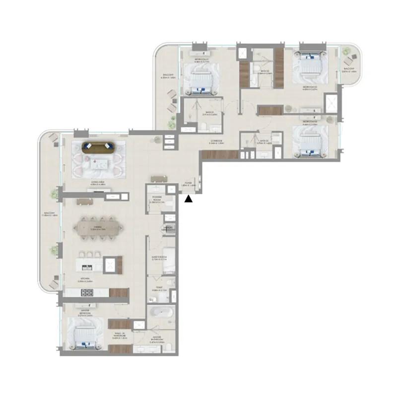 Baystar by Vida 4 BR Apartments floor plan, 2,900 sqft to 2,950 sqft, drawing published by Emaar