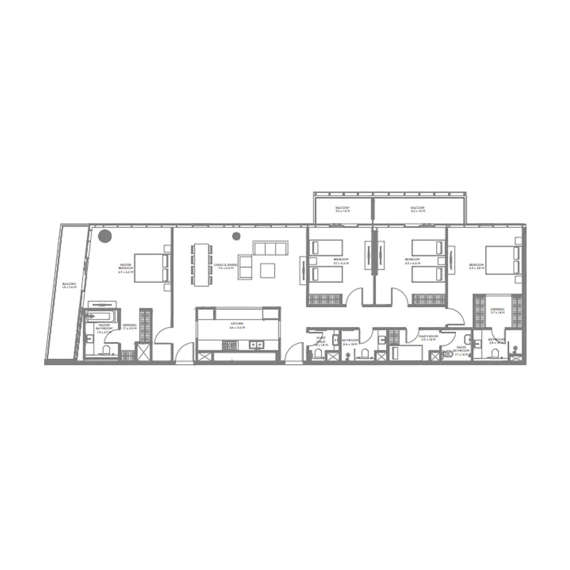 The Gate 6 4 BR Apartments floor plan, 2,385 sqft to 2,740 sqft, drawing published by ARADA