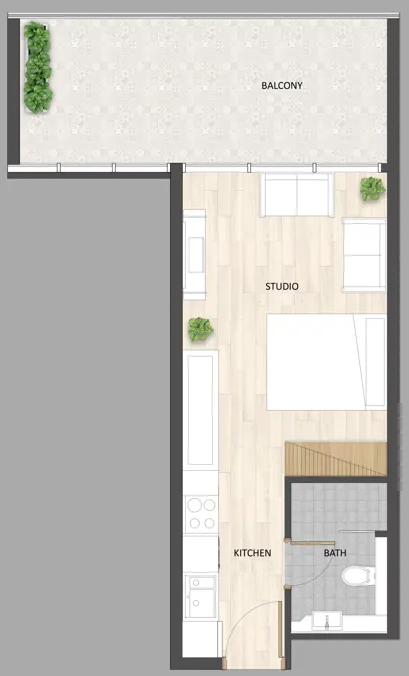 Barari Palace Studio Apartments floor plan, 406 sqft to 493 sqft, drawing published by ARY & MAZ Developments
