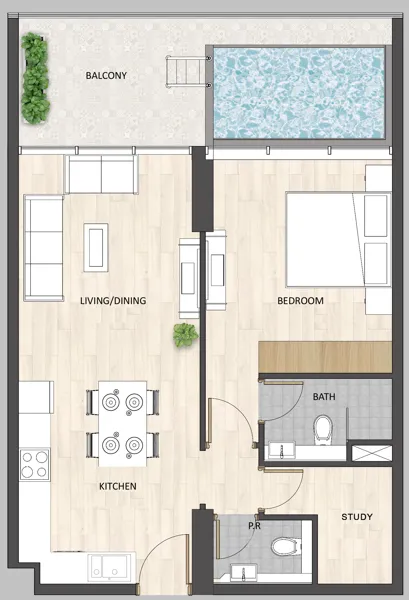 Barari Palace 1 BR Apartments floor plan, 745 sqft to 849 sqft, drawing published by ARY & MAZ Developments