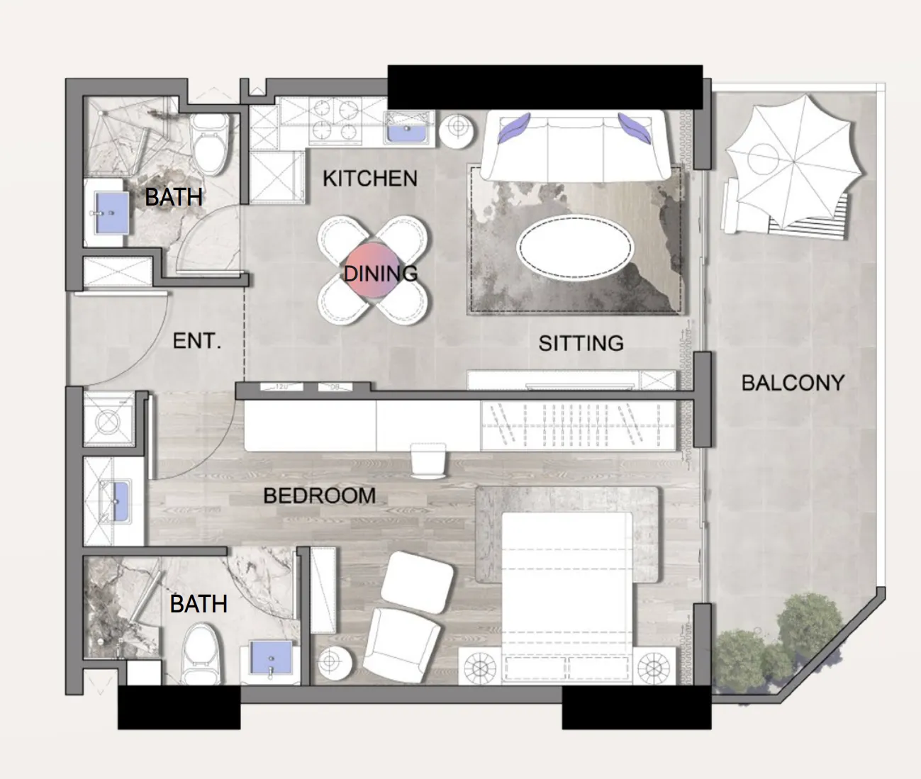 Listone Residence 1 BR Apartments floor plan, 628 sqft to 1,068 sqft, drawing published by Lion Stone