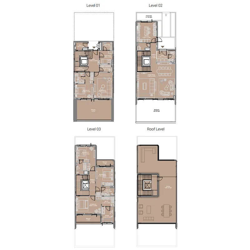 Takaya 4 BR Townhouse floor plan, 6,078 sqft to 6,676 sqft, drawing published by Union Properties