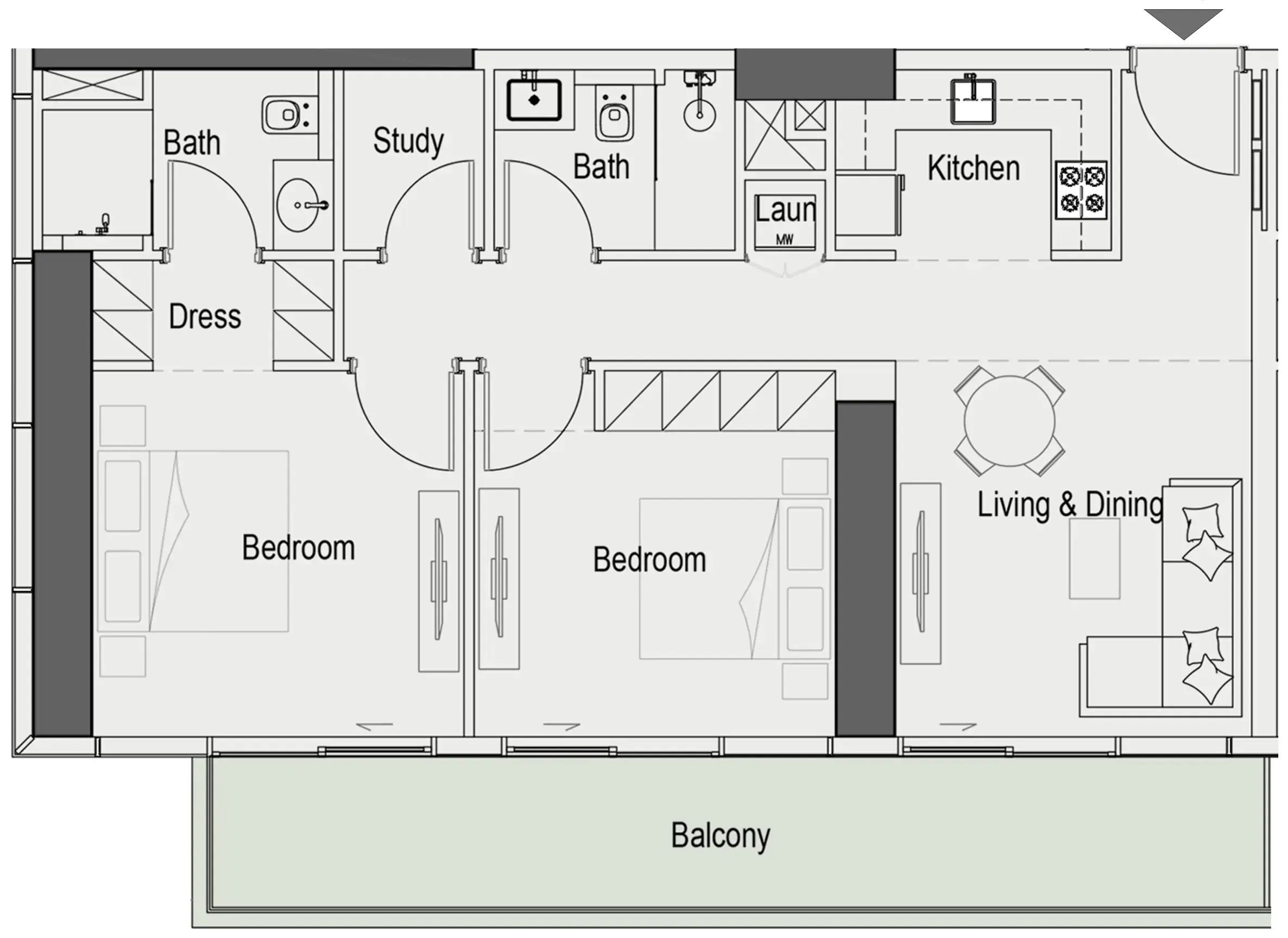 Sierra by Iman 2.5 BR Apartments floor plan, 1,063 sqft to 1,176 sqft, drawing published by IMAN Developers