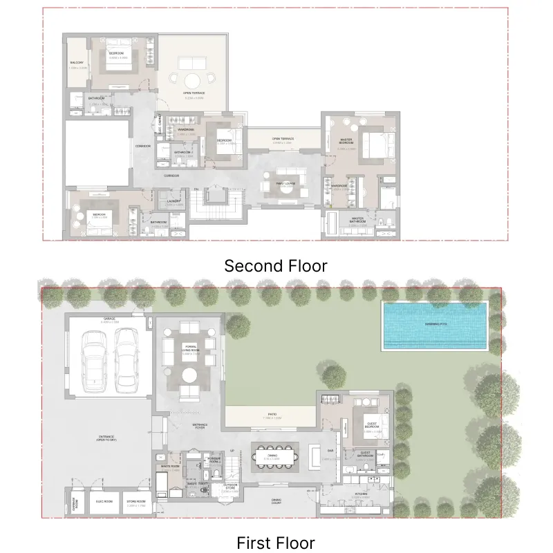 Elwood 5 BR Villa floor plan, 5,819 sqft to 5,821 sqft, drawing published by Sobha