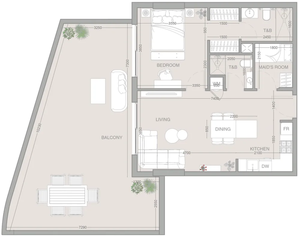 ESSENL1FE Residence 1.5 BR Apartments floor plan, 1,256 sqft, drawing published by Object One