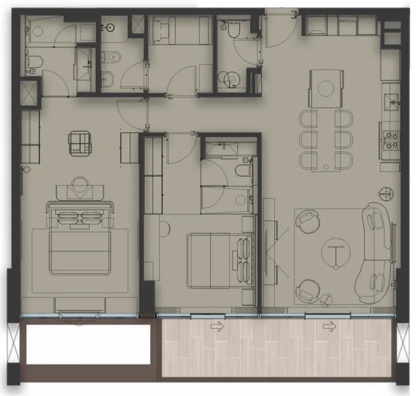 Sea Cliff 2 BR Apartments floor plan, 1,384 sqft to 1,385 sqft, drawing published by Imtiaz
