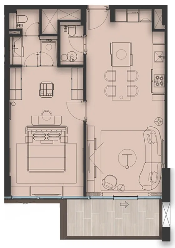 Sea Cliff 1 BR Apartments floor plan, 736 sqft to 1,104 sqft, drawing published by Imtiaz