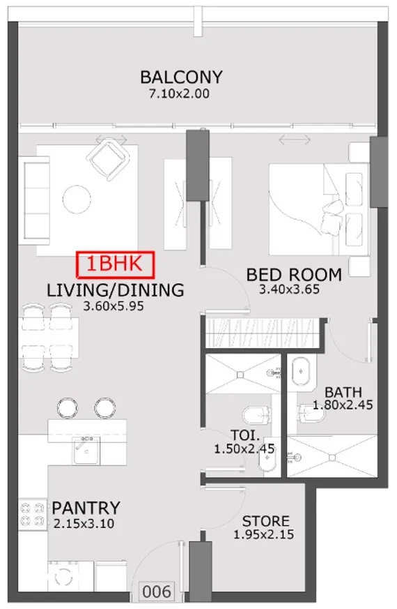 Azra Residence 1.5 BR Apartments floor plan, 851 sqft to 1,023 sqft, drawing published by Enaam Developers