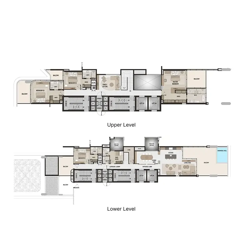 Vitalia Palm Jumeirah Residences 4 BR Apartments floor plan, 4,488 sqft, drawing published by Pinnacle AKS Real Estate Development