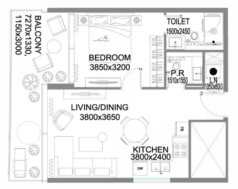 The WOW Tower 1 BR Apartments floor plan, 670 sqft to 842 sqft, drawing published by Mr. Eight Development
