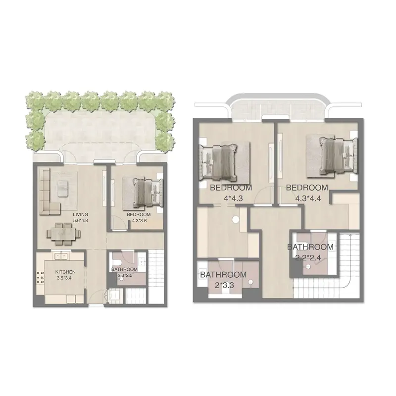 Mirasol Mina 3 BR Apartments floor plan, 2,109 sqft to 3,022 sqft, drawing published by RAK Properties