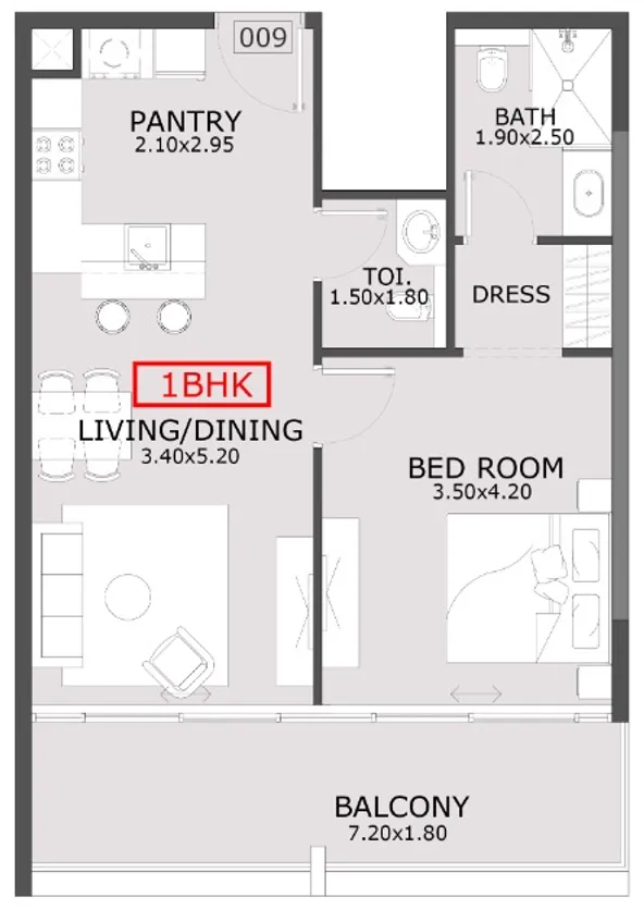 Azra Residence 1 BR Apartments floor plan, 753 sqft to 1,153 sqft, drawing published by Enaam Developers